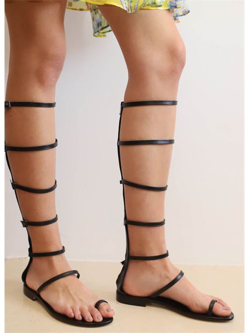 Leather lace up black  sandals Da Costanzo | STIVALENERO
